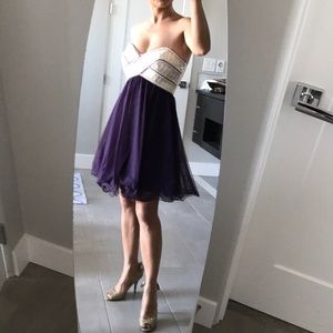 NWT BLONDIE NITES CREAM & PURPLE STRAPLESS DRESS 1